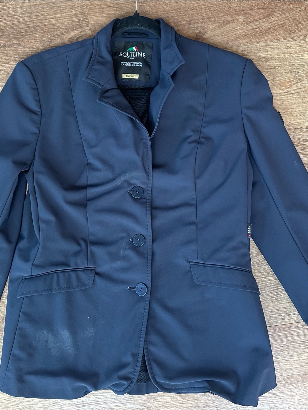 Equiline brand Women's Navy Equestrian Show Jacket (sleeve buttons need repair)